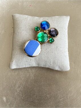 Blue Green Crystal Cluster Pin Upcycled Unique Gift